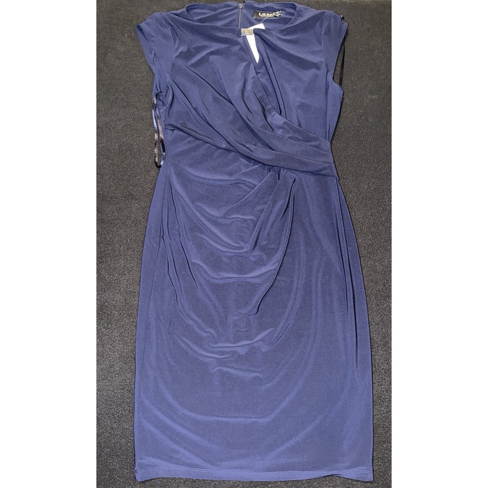 Lauren Ralph Lauren Dark Blue dress rouched side vneck Women's Size 4P